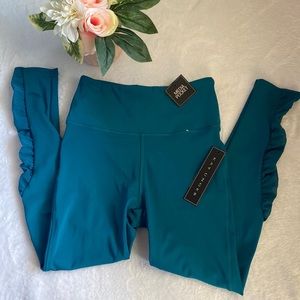 NWT Kay Unger Teal Size M Leggings Mesh Lower Leg 7/8 Length Media Pocket